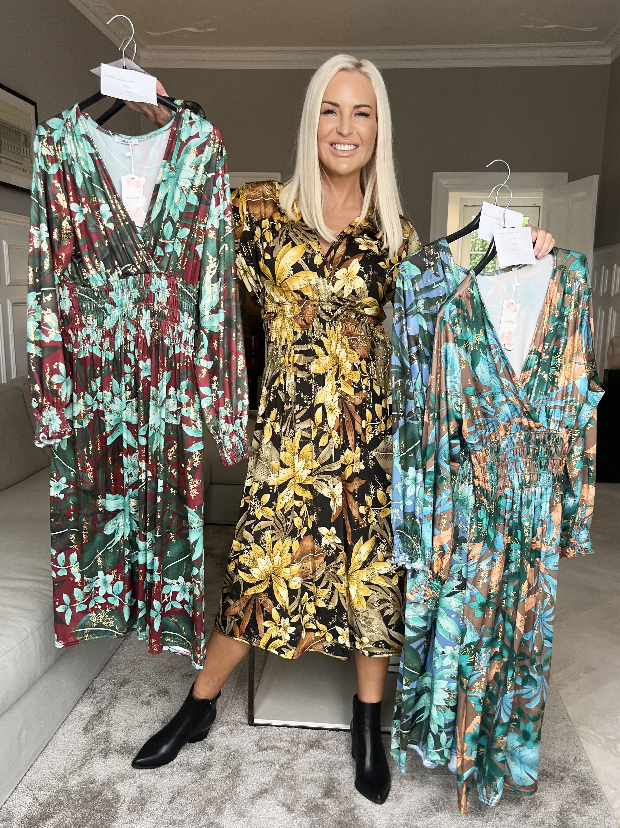 Pams Midi L/S - Elastisk kjole i krølfrit stof med lange ærmer